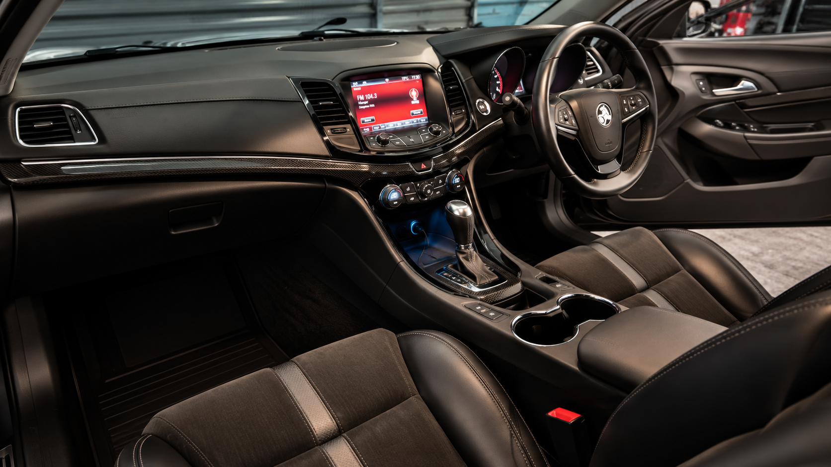 Detailed black Holden interior and dashboard